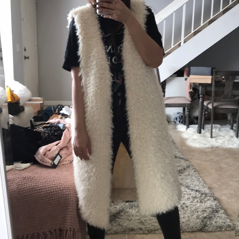 Faux fur long vest
